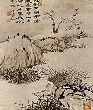 Shitao the solitaire has fishing 1707 old Chinese Oil Paintings